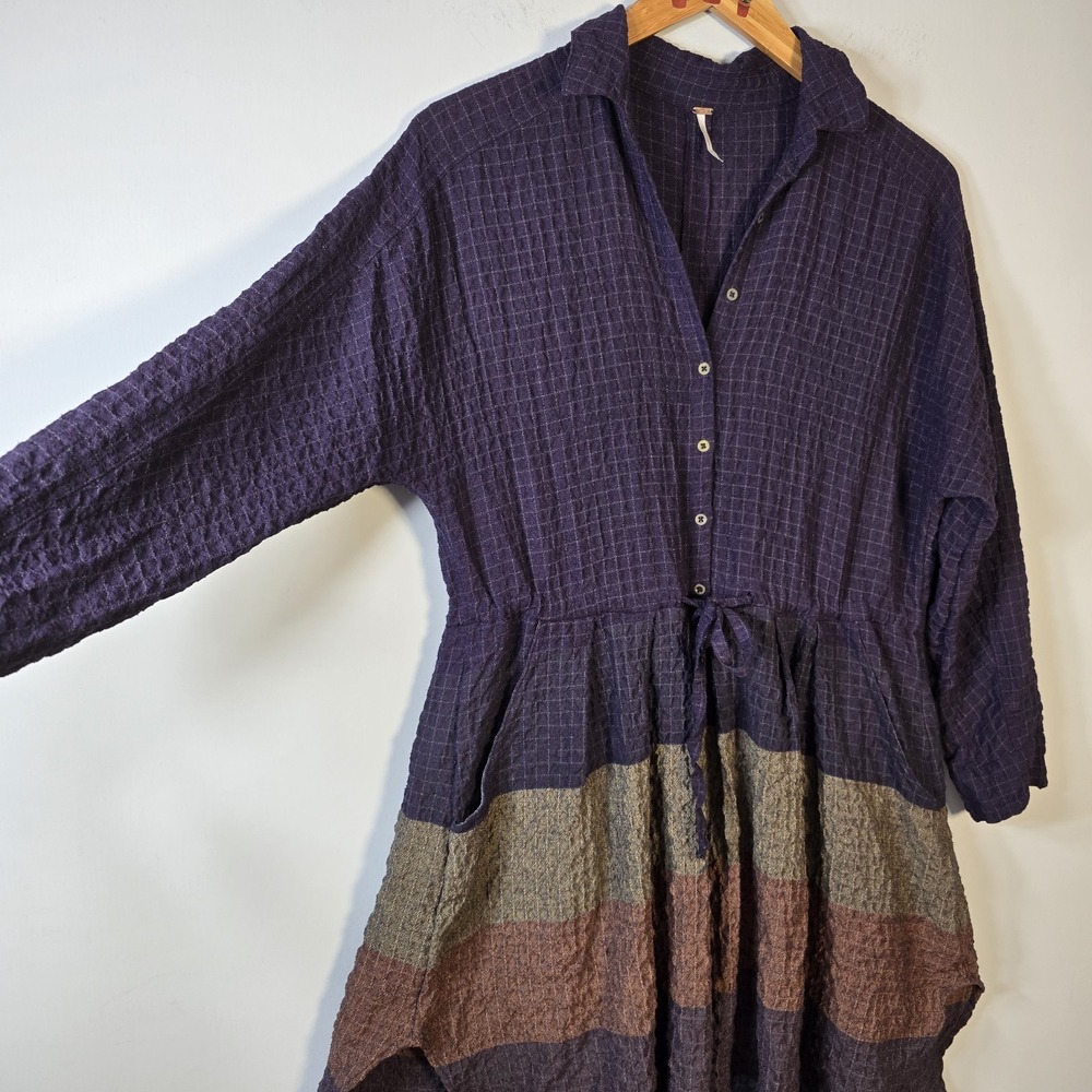 Free People Shirtdress Ray Of Light Size S Dress Purple Stripe Pockets Tie Waist - Picture 4 of 9
